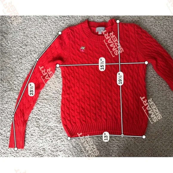 J.Crew 100% Cashmere Red Cable-Knit Crewneck Sweater Cherry Embroidery XS/S - Picture 5 of 9